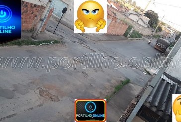 Portilho buracos no Enéias na Rua Antônio Pereira Almeida com a esquina Ari de Paula Caixeta, vários buracos.