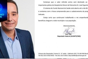 HC Patrocínio irá receber R$ 250 mil de emenda parlamentar do deputado Luis Tibé atendendo pedido do vereador Ricardo Balila