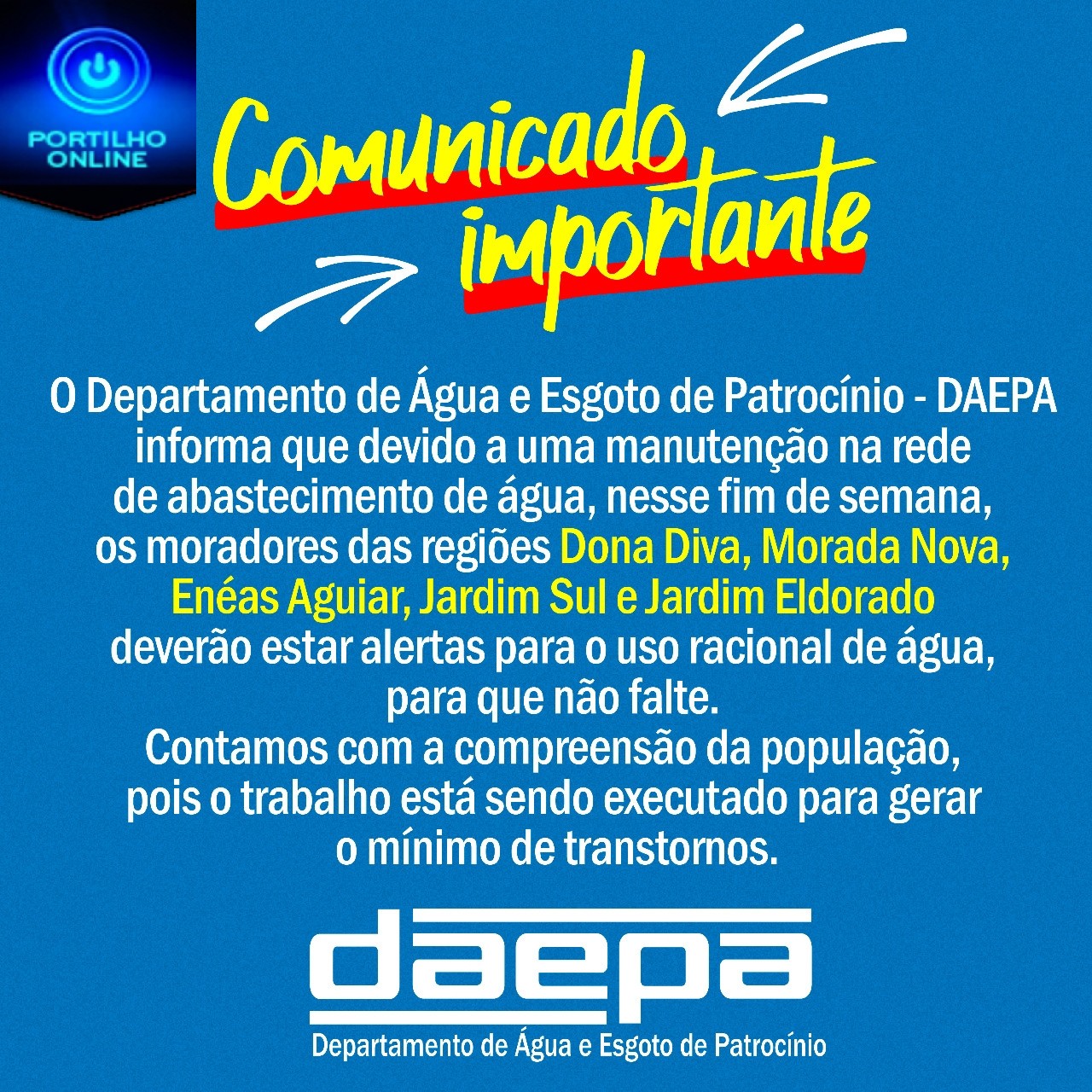 O DAEPA AVISA… 👉😱✍💦💦💦💦Vai faltar agua…