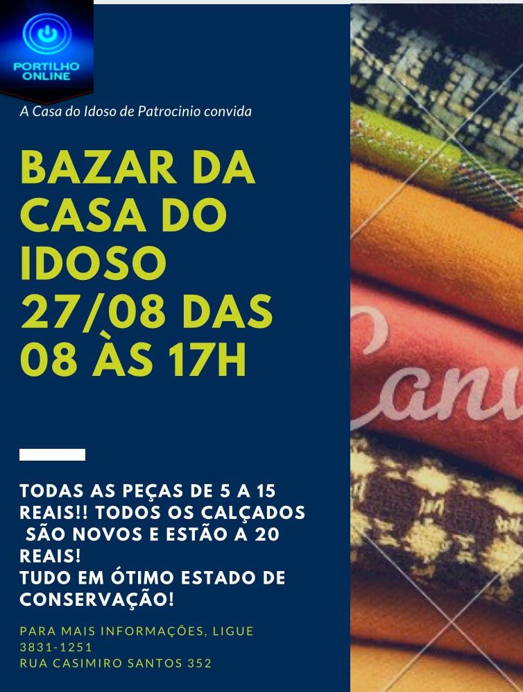 👉👍👏🙏🤝👏👏BAZAR BENEFICENTE!!! Dia 27/08 (sexta-feira), das 08:00 às 17:00.