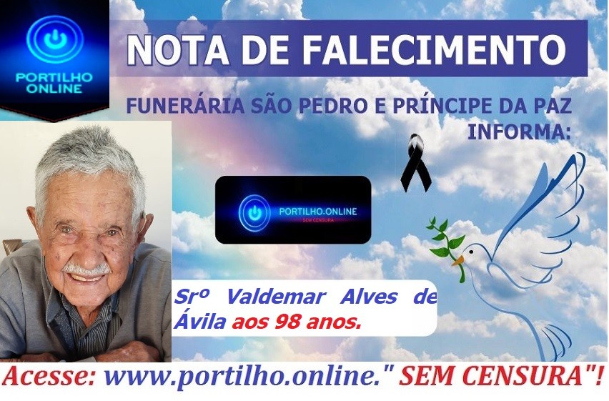 👉 😔⚰🕯😪👉😱😭😪⚰🕯😪 NOTA DE FALECIMENTO… Faleceu hoje em Patrcinio, o Srº Valdemar Alves de Ávila aos 98 anos. SÃO PEDRO E VELÓRIO PRÍNCIPE DA PAZ INFORMA…
