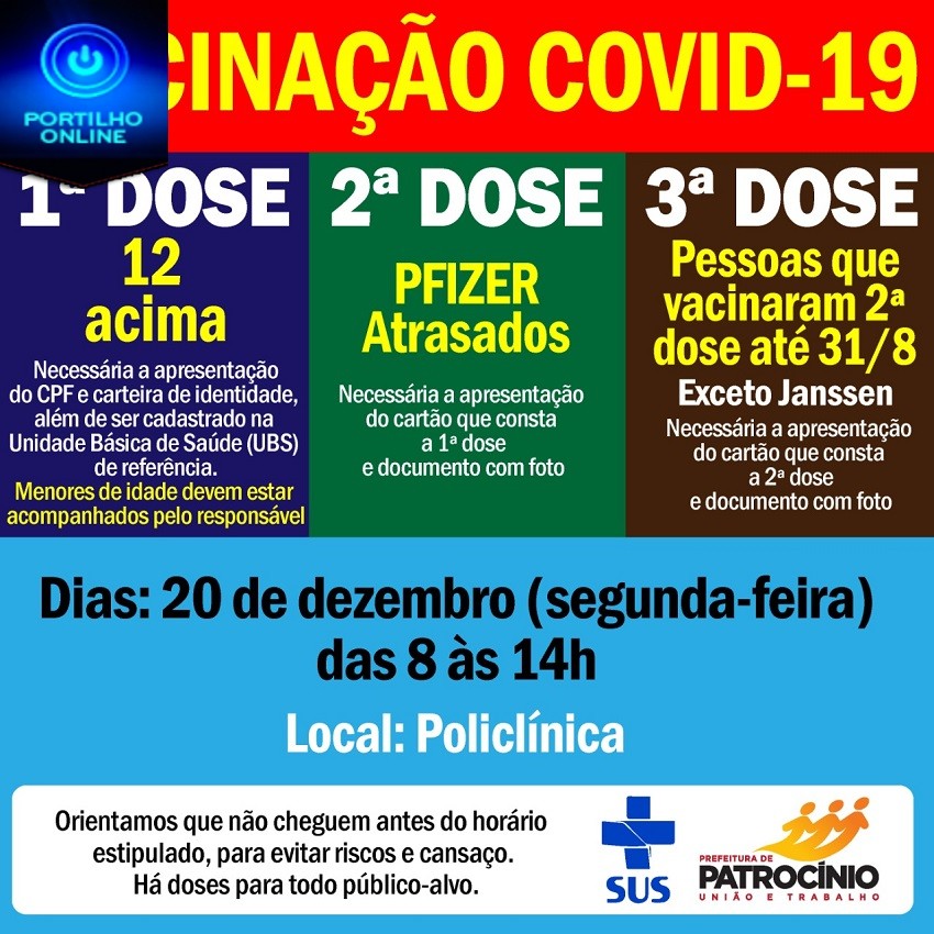 👉😳💉💉💉💉SALADA DE VACINASSSSSS… NESTA SEGUNDA FEIRA DIA, 20/12/21💉💉💉💉💉🌡🤧😷👍 CONFIRA O LOCAL DE VACINAÇÃO!!!