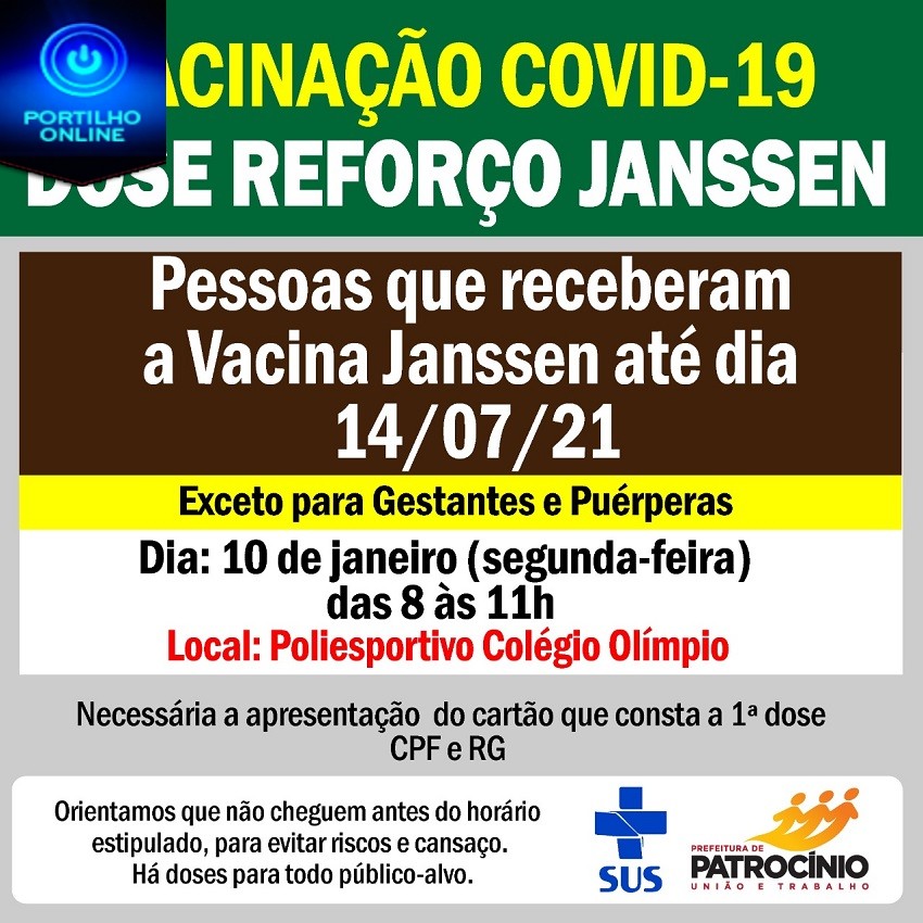 👉👍👏🔬🌡😷💉💉💉💉💉VACINAÇÃO DE REFORSO PARA COVID- VACINA ‘ JANSSEN’. ATÉ DIA 14/01/2022