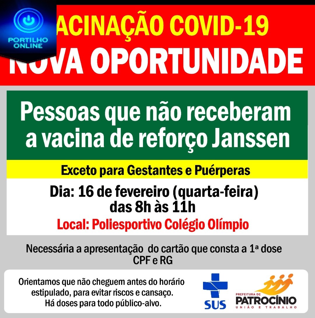 👉👏🌡⚰🤧😷💉💉💉💉💉🌡VACINAÇÃO DA JASSEN. NOVA OPORTUNIDADE. NESTA QUARTA FEIRA DIA 16/02/22 NO OLÍMPIO.