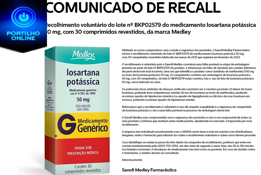 👉🧐😳⚰🤔💉💊🔬Risco de câncer: farmacêutica recolhe anti-hipertensivo