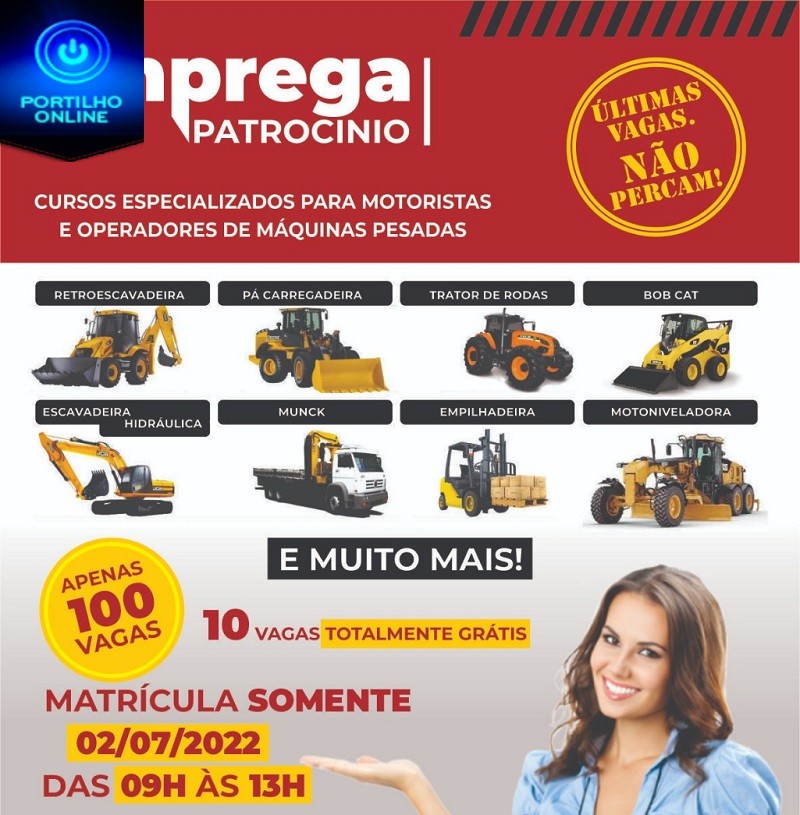 👉EMPREGA PATROCÍNIO INFORMA….✍👍🤙🏆👏👏👏👏 Ultimas Vagas do Emprega Patrocínio para Curso Operadores de Máquina Pesada