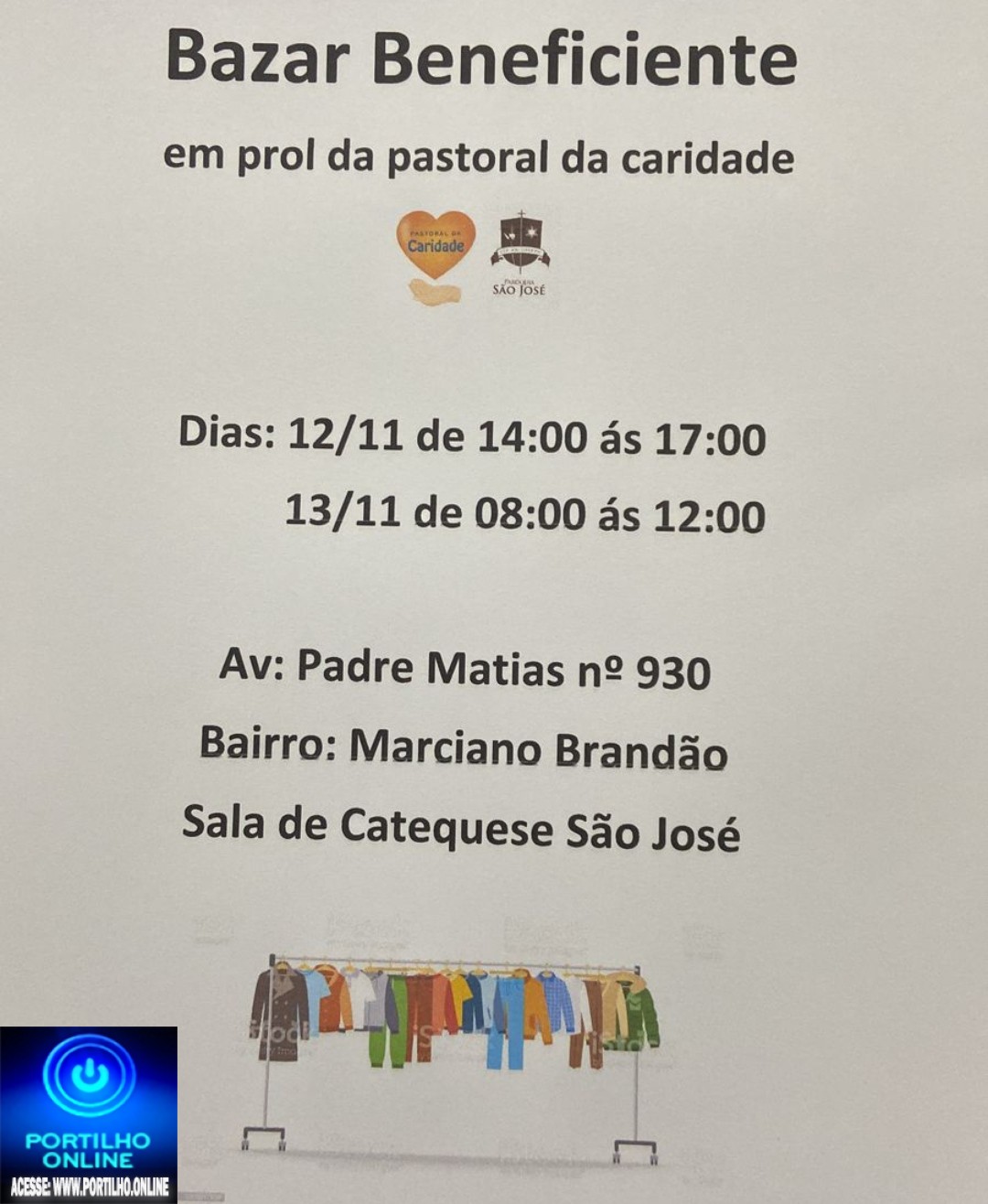 👉👏👘👚👗👖🧥👕🧦👢🧢💼👜👓BAZAR BENEFICENTE !!! DIA 12/11/2022 NO SALÃO DA CATEQUESE SÃO JOSÉ. ANEXO A IGREJA SÃO JOSÉ.