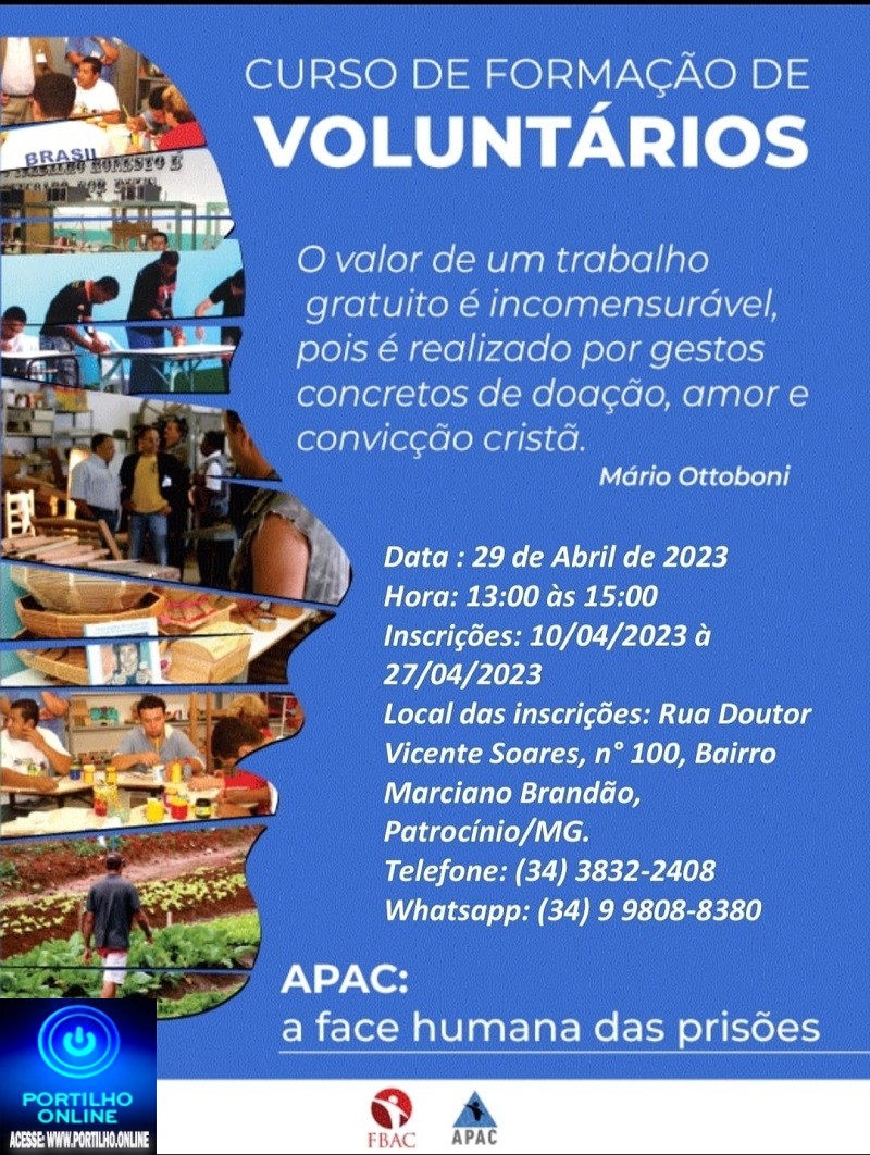 👉📢⚖👏✍👍🙌🔎🔝APAC DE PATROCINIO INFORMA… CURSO DE FORMAÇÃO DE VOLUNTÁRIOS…