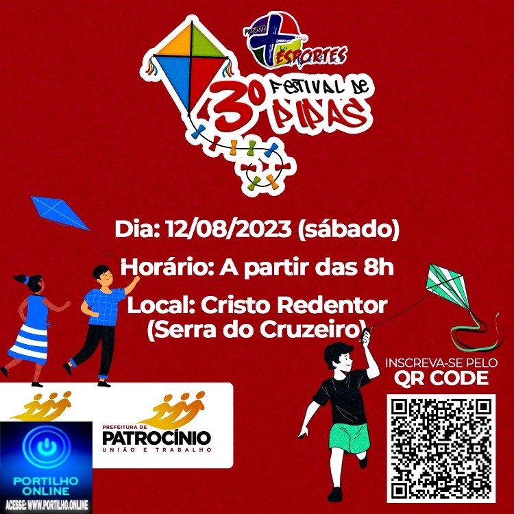 👉📢🤝🙌🚀👍👏👏👏 SECRETARIA DE ESPORTES INFORMA… Inscrições para o 3º Festival de Pipas estão abertas