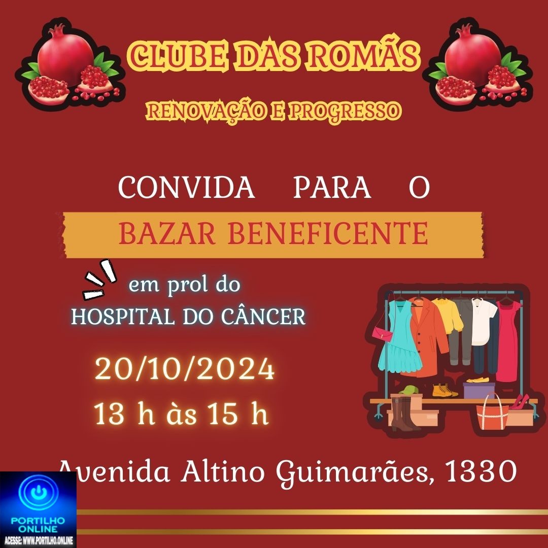 👉📢👏👘🧥👖👗👚👕🧦👢👜👓👟👞BAZAR BENEFICENTE!!! Neste domingo dia, 20/10/2024 das 13: 00 ás 15:00 no CLUBE DÁS ROMÃS!!!