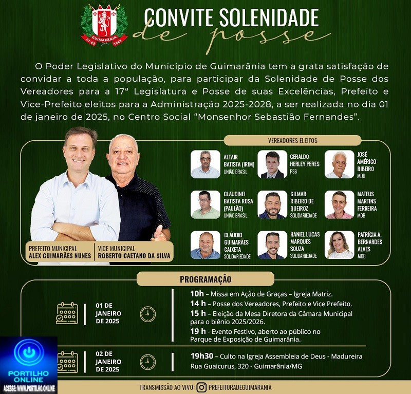 👉📢🤝👏🙌🙏✍👏👏”O novo prefeito Alex Guimarães, de Guimarânia, e a Câmara de Vereadores convocam:”