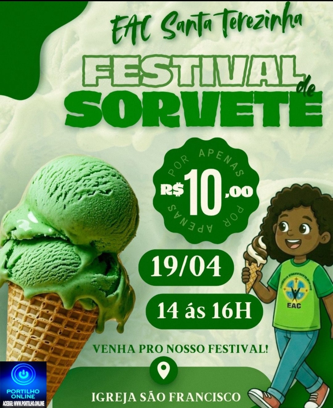 👉🏻🍨🍦👍🏻👏🏻🤝FESTIVAL DO SORVETE  HOJE DOMINGO/19! Em frente a igreja católica São Francisco. De 14:00 às 16: horas.