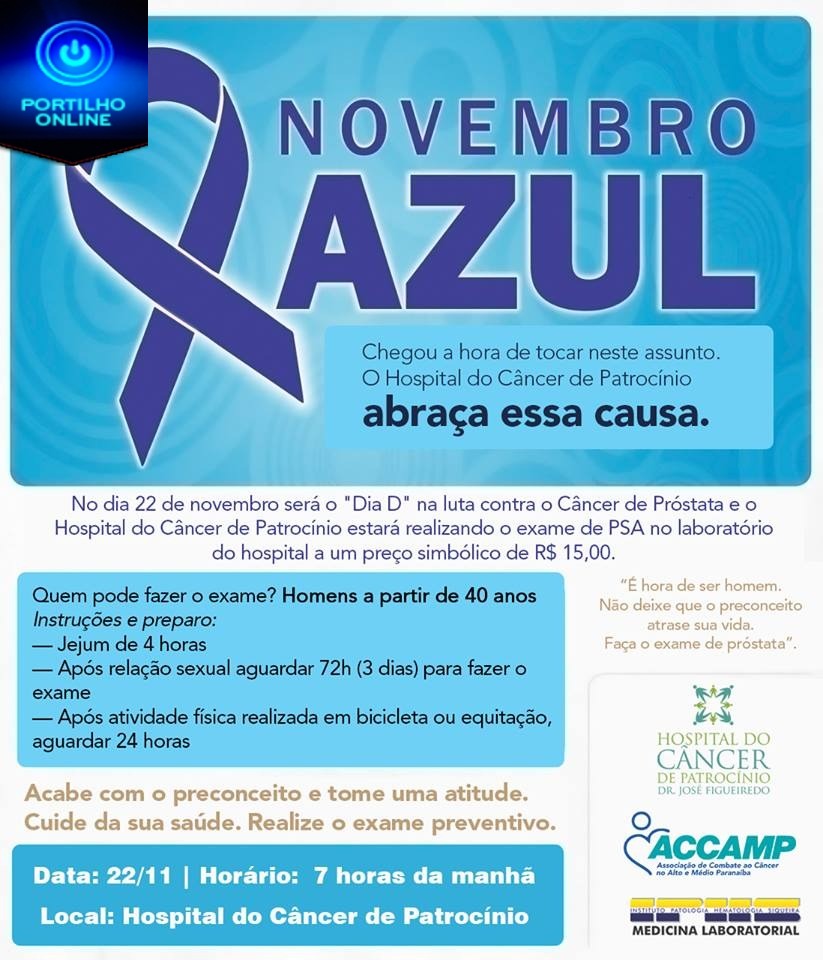 Hospital do Cancer informa… Campanha do PSA que vai acontecer nesta amanhã quinta feira no Hospital do Câncer