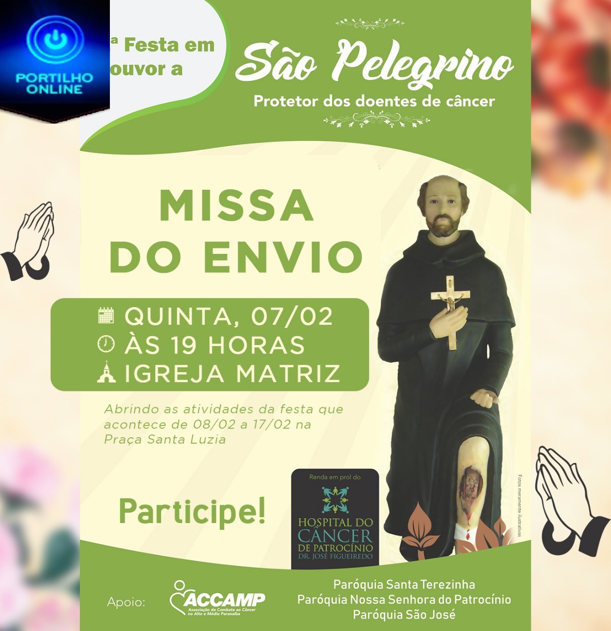 Sensacional festa de São Pelegrino. Abertura nesta quinta feira dia, 07/02/2019