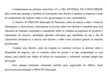 PROCON de Patrocínio promove a semana do consumidor.  Veja o que preparamos :