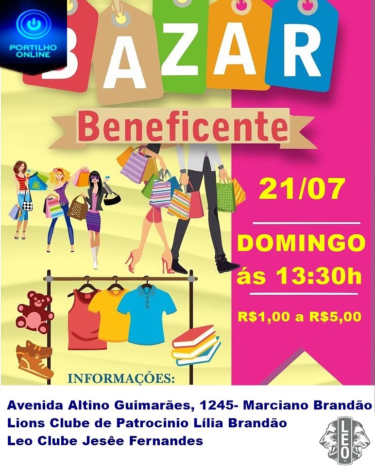 BAZAR BENEFICENTE DOMINGO DIA 21/07/2019 LIONS CLUBE LILIA BRANDÃO