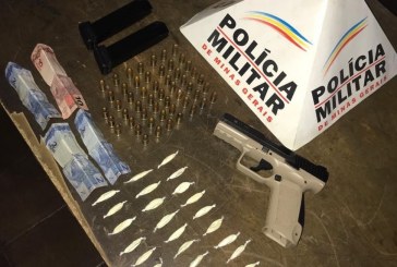 Polícia Militar prende dois autores por tráfico, apreende drogas, arma e munições