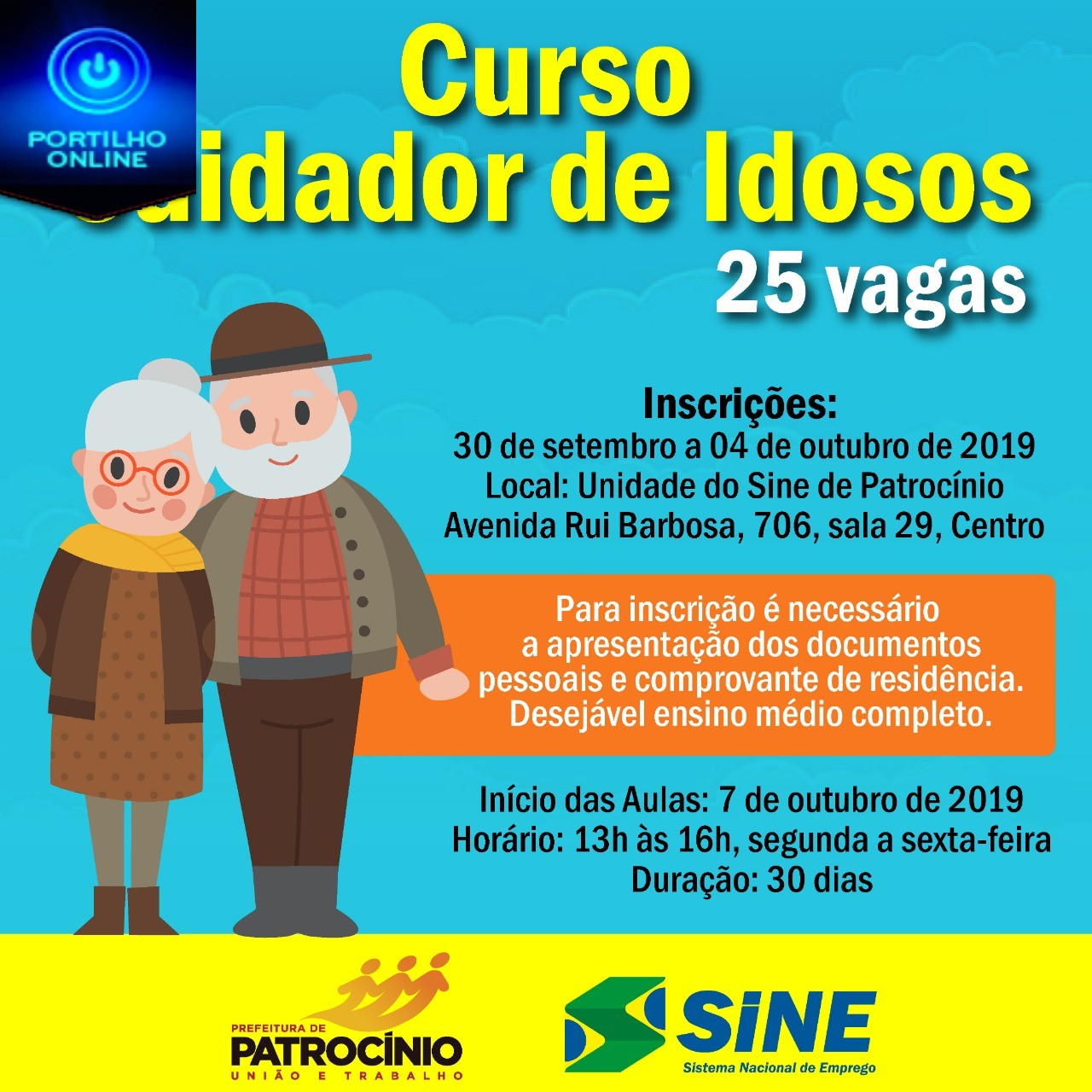 SINE DE PATROCÍNIO INFORMA… VAGAS PARA CUIDADOSO DE IDOSOS