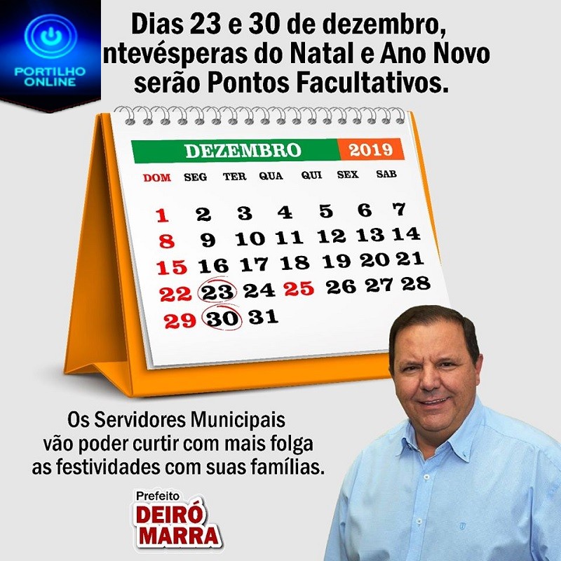 Presente de natal e ano novo aos funcionalismo público! PONTOS FACULTATIVOS DIAS 23 E 30 DE DEZEMBRO