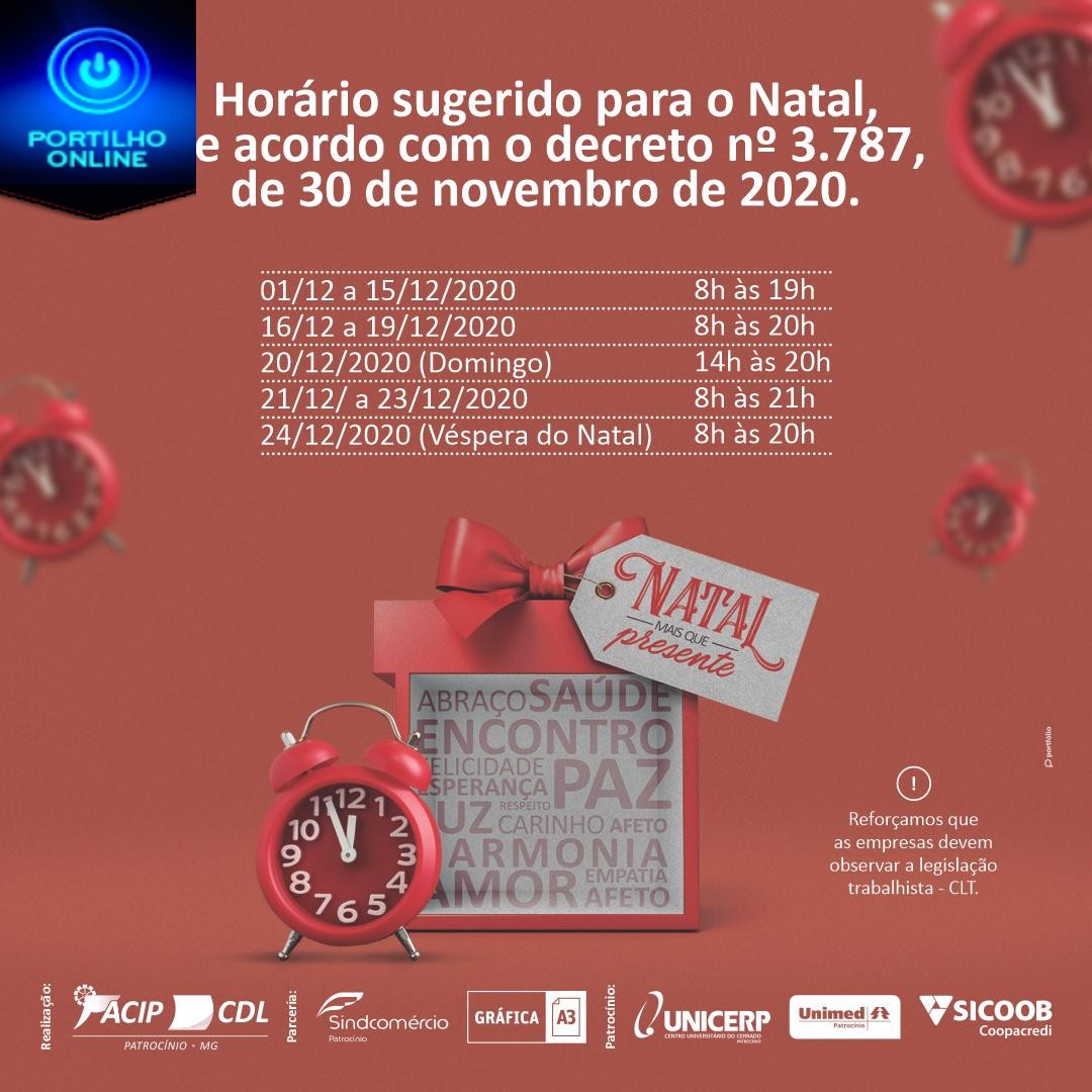 ⏰ Confira o horário sugerido de funcionamento do comércio no Natal !!🎅✨🎁