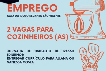 DUAS VAGAS DE EMPREGOS NA CASA DO IDOSO…