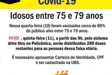 ATUALIZANDO…👉👍👏👊💉💉💉💉VACINAÇÃO NESSA SEXTA FEIRA… IDADE 75 E 79 ANOS… CORRE PARA A SUA AGUALHADA DA VIDA…