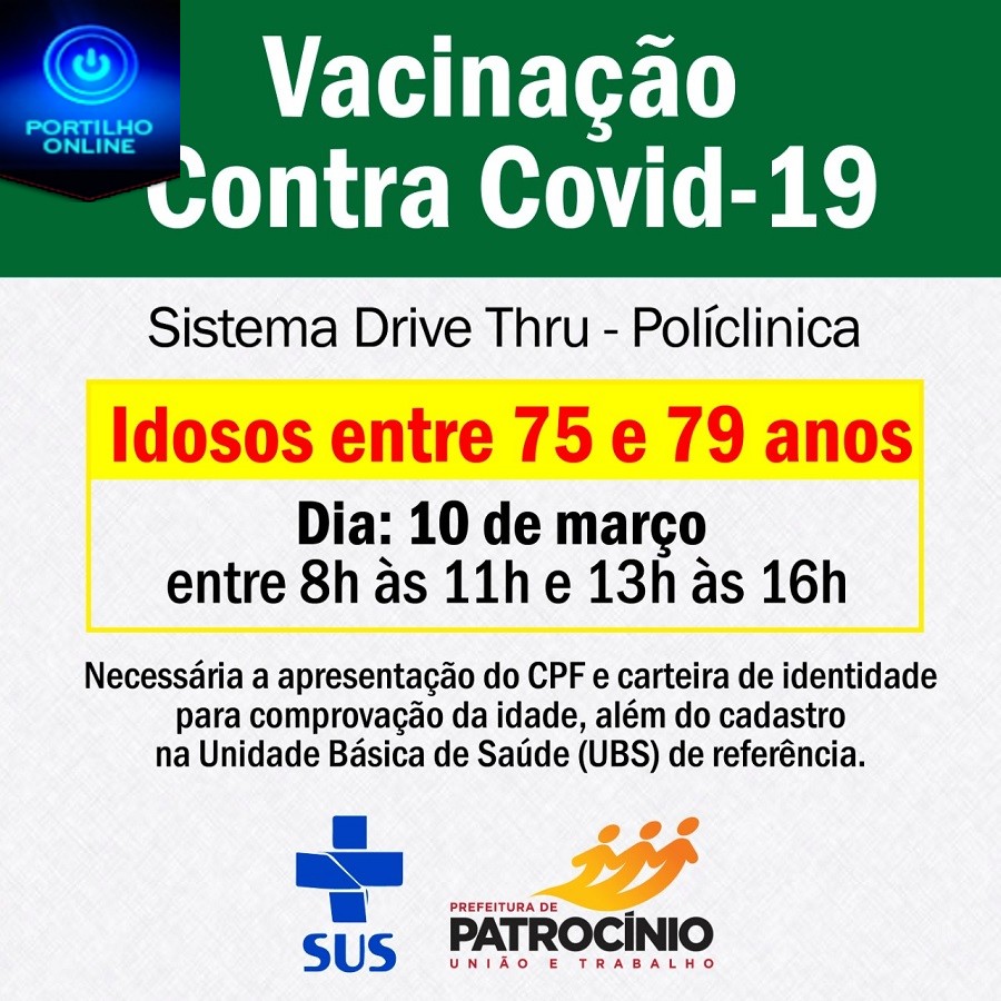 👉👊💉💉💉💉💉 VACINAÇÃO!!! IDADE ENTRE 75 Á 79 ANOS!!!!Prefeitura segue com sistema de drive-thru para vacinação …