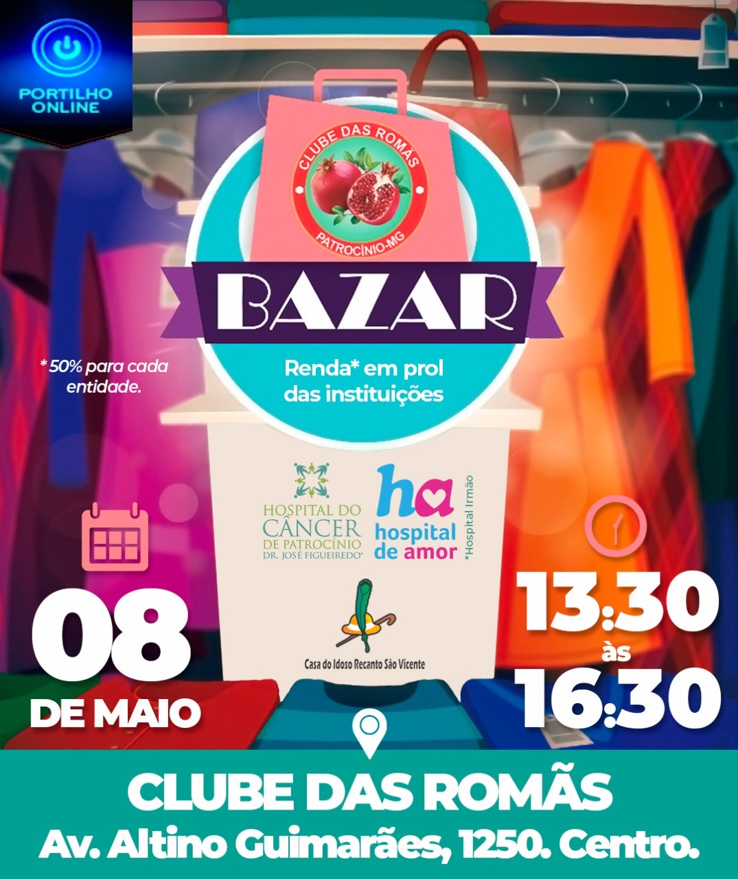 👉👍🤙👏👘👚👙👗👔👖👕👢👠🧦BAZAR BENEFICENTE NO CLUBE DAS ROMÃS NESTE SÁBADO DIA, 08/05/2021.