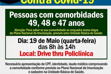 👉🌡💉👊👏👍VACINAÇÃO  QUARTA FEIRA DIA, 19/05/2021 PARA PACIENTES COM COMORBIDADES DE 49, 48 E 47 ANOS. NA POLICLINICA.