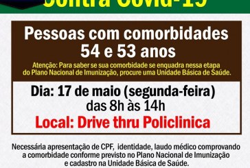 👉🌡💉👊👏👍VACINAÇÃO HOJE SEGUNDA FEIR DIA, 17/05/2021 PARA PACIENTES COM COMORBIDADES DE 53 E 54 ANOS. NA POLICLINICA.