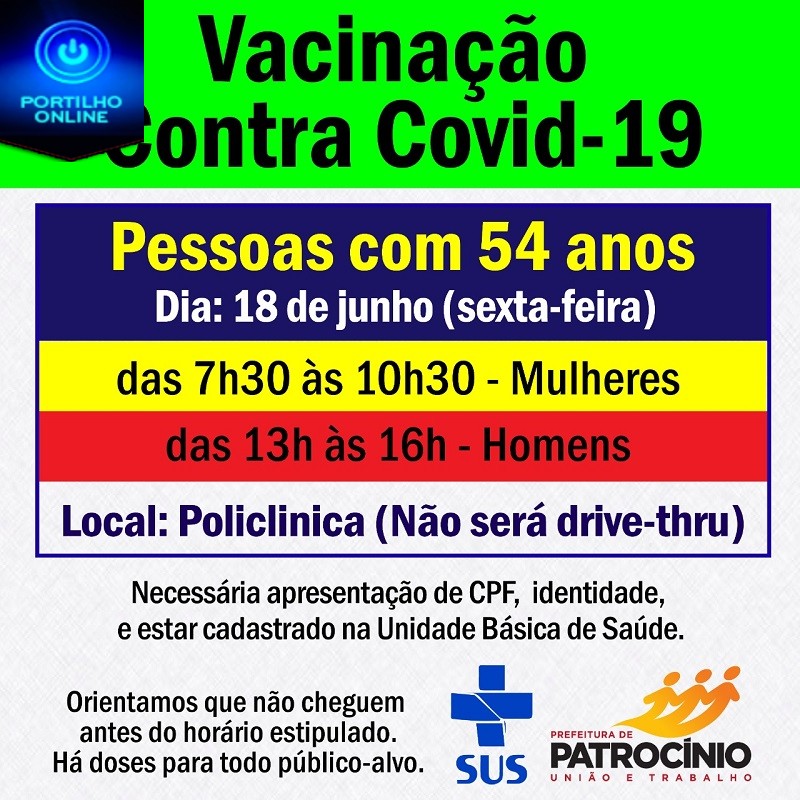 👉💉💉💉💉💉🌡🤧😷👍 VACINAÇÃO PARA HOMENS E MULHERES DE 54 ANOS. NÃO SERÁ DRIVE THRU, VAI SER “A PÉ THRU” NA POLICLINICA.