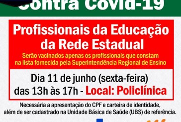 👉👏👍✍🤔💉🌡💊VACINAÇÃO DOS PROFESSORES DA REDE ESTADUAL, SERÁ NESTA SEXTA FEIRA- NA POLICLÍNICA.