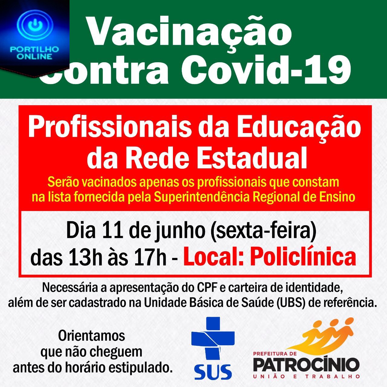 👉👏👍✍🤔💉🌡💊VACINAÇÃO DOS PROFESSORES DA REDE ESTADUAL, SERÁ NESTA SEXTA FEIRA- NA POLICLÍNICA.