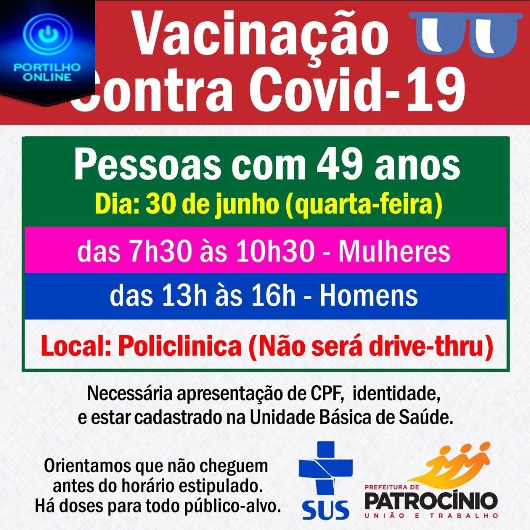 👉💉💉💉💉💉🌡🤧😷👍 VACINAÇÃO PARA HOMENS E MULHERES DE ‘ 49 ‘ ANOS. NÃO SERÁ DRIVE THRU, VAI SER “A PÉ THRU” NA POLICLINICA.