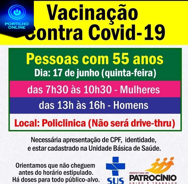 👉💉💉💉💉💉🌡🤧😷👍 VACINAÇÃO PARA HOMENS E MULHERES DE 55 ANOS. NÃO SERÁ DRIVE THRU, VAI SER “A PÉ THRU” NA POLICLINICA.