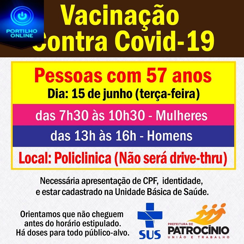 👉💉💉💉💉💉🌡🤧😷👍 ALELUIA!!!VACINAÇÃO PARA  HOMENS E MULHERES DE 57 ANOS. NÃO SERÁ DRIVE THRU, VAI SER “A PÉ THRU” NA POLICLINICA.