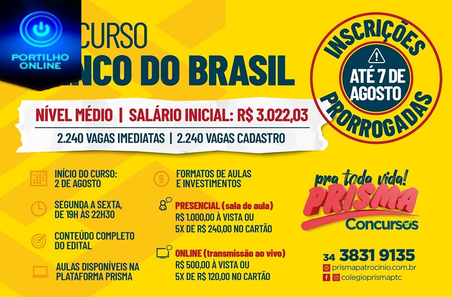 👉👍👏✍👍👏👏👏Colégio Prisma oferece Curso Preparatório direcionado para Concurso Banco do Brasil