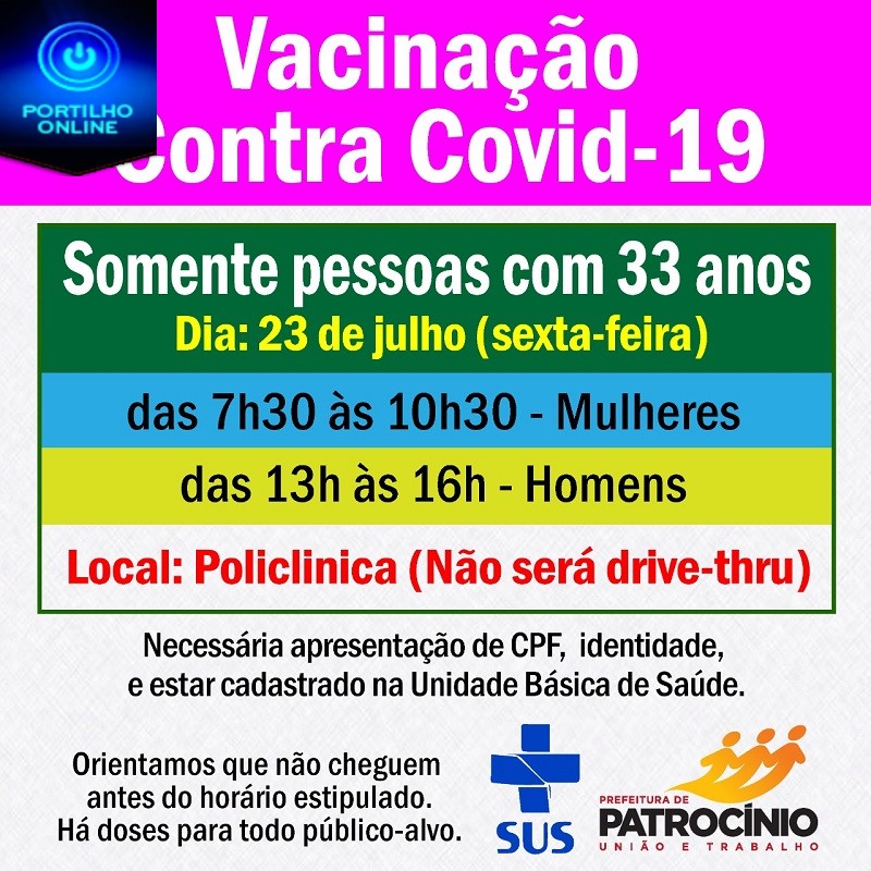 👉👊👍👏👏👏💉💉💉💉💉SALADAS DE VACINAS PRA QUEM TEM ’33’ ANOS, E SEGUNDA DOSE…  NÃO SERÁ DRIVE THRU, VAI SER “A PÉ THRU” NA POLICLINICA E ESPAÇO CULTURAL.