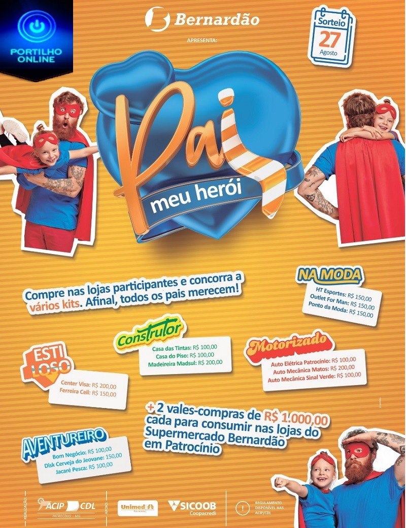 👉👍👏👏👏 ACIP/CDL lança campanha com tema “Pai Meu Herói”, serão premiados 7 consumidores que prestigiarem as lojas participantes