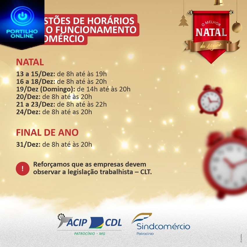 👉👍🙌👏👏👏🎄🤶🌲ACIP/CDL INFORMA…⏰ Confira o horário sugestivo para funcionamento do comércio no Natal.🎄