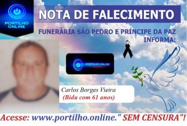 👉 😔⚰🕯😪👉😱😭😪⚰🕯😪 NOTA DE FALECIMENTO… Faleceu Carlos Borges Vieira (Bidu com 61 anos)… SÃO PEDRO E VELÓRIO PRÍNCIPE DA PAZ INFORMA…