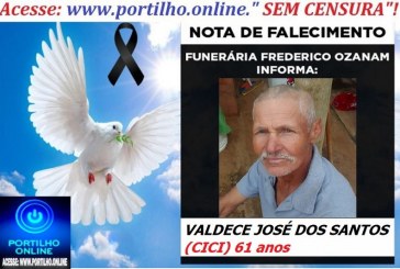 👉 LUTO!!! ⚰🕯😔😪⚰🕯😪👉😱😭 😪⚰🕯😪 NOTA DE FALECIMENTO … Faleceu…VALDECE JOSÉ DOS SANTOS (CICI) 61 anos… FUNERÁRIA FREDERICO OZANAM INFORMA…