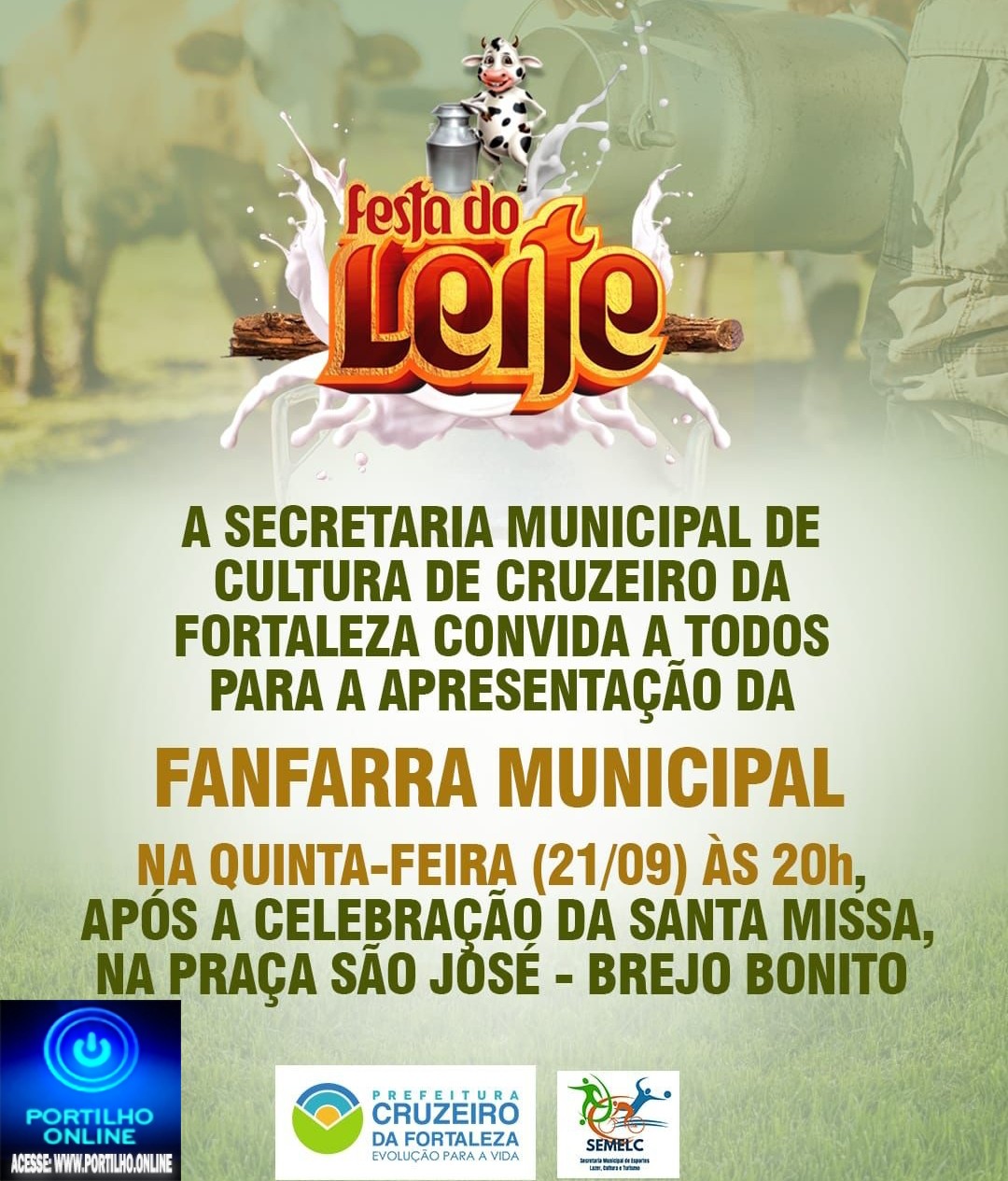 👉✍👀👍👀🔛🙏🥁🎷🥁🎺Secretaria Municipal de Cultura Cruzeiro da Fortaleza, convida a todos para a Apresentação da FANFARRA MUNICIPAL, DIA 21/09/23 ÀS 20: HORAS, APÓS A CELEBRAÇÃO DA MISSA!