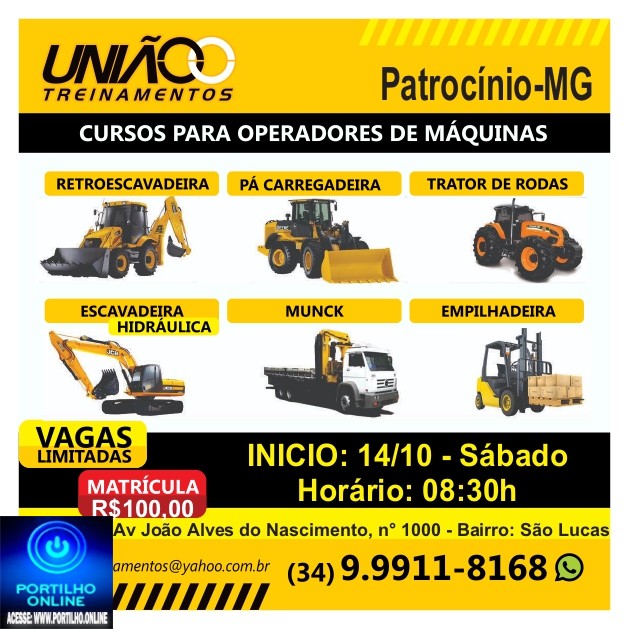 👉📢🤝👏🙌✍🚜🚜🚜🚜Cursos para Operador de Máquinas começa neste sábado, 14/10. Preço promocional, não perca