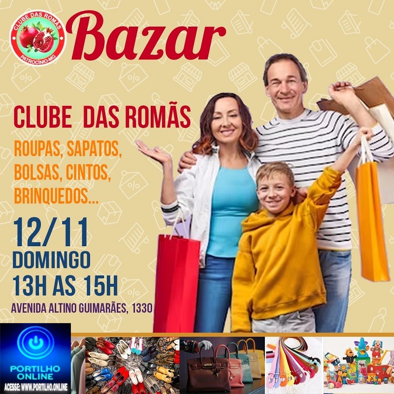 👉📢👏👘🧥👖👗👚👕🧦👢👜👓👟👞BAZAR BENEFICENTE!!! Neste domingo dia, 12/11/2023 das 13: 00 ás 15:00 no CLUBE DÁS ROMÃS!!!