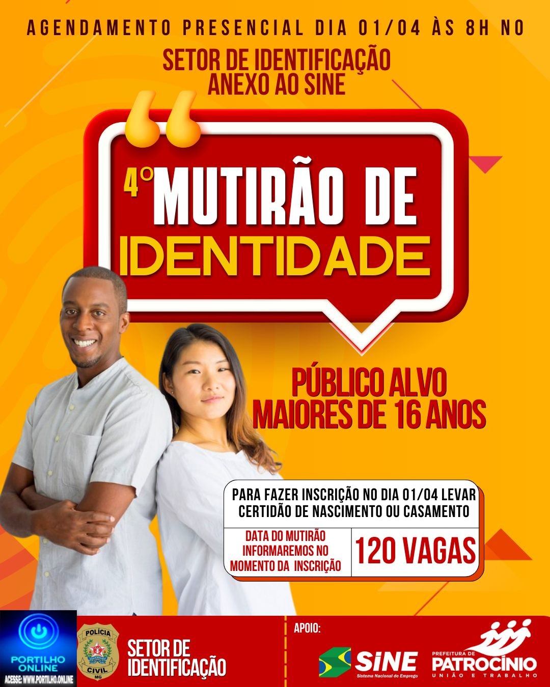 👉📢👏🤙👍4º MUTIRÃO PARA CONFECÇÃO DE IDENTIDADE DIA 01/04 NO SETOR DE IDENTIFICAÇÃO AO LADO DO SINE