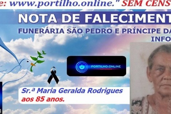 👉📢😪👉😱😭😪⚰🕯😪 NOTA DE FALECIMENTO … Faleceu em Patrocínio-MG a Sr.ª Maria Geralda Rodrigues aos 85 anos…. A  FUNERÁRIA SAO PEDRO E PRÍNCIPE DA 🕊PAZ🕊 🕊 INFORMA…