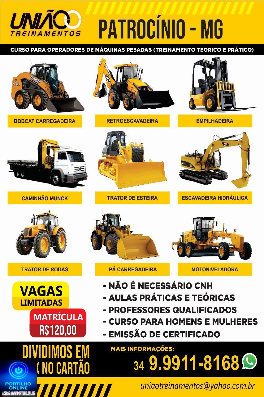 🚜UNIÃO TREINAMENTOS INFORMA…- 👉📢✍🤙👀🚜CURSOS OPERADOR DE MÁQUINAS PESADAS EM PATROCÍNIO COMEÇA HOJE