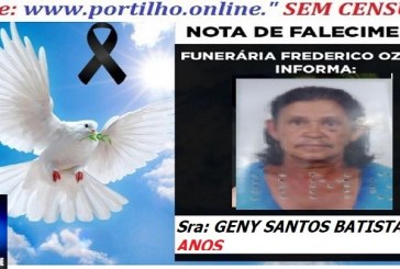 👉 ⚰🕯😔😪👉😱😭 NOTA DE FALECIMENTO… A Sra: GENY SANTOS BATISTA 84 ANOS … FUNERÁRIA FREDERICO OZANAM INFORMA…