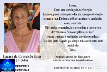 👉📢⛪🕍💒MISSA DE 7 (sétimo)👉🙌😪⚰🕯🙏 A família da Lázara da Conceição Silva( Dona Qita)…A família agradece sensibilizada as manifestações de pesar recebidas pelo seu falecimento e comunica a realização de Missa de Sétimo dia por intenção de sua boníssima alma.